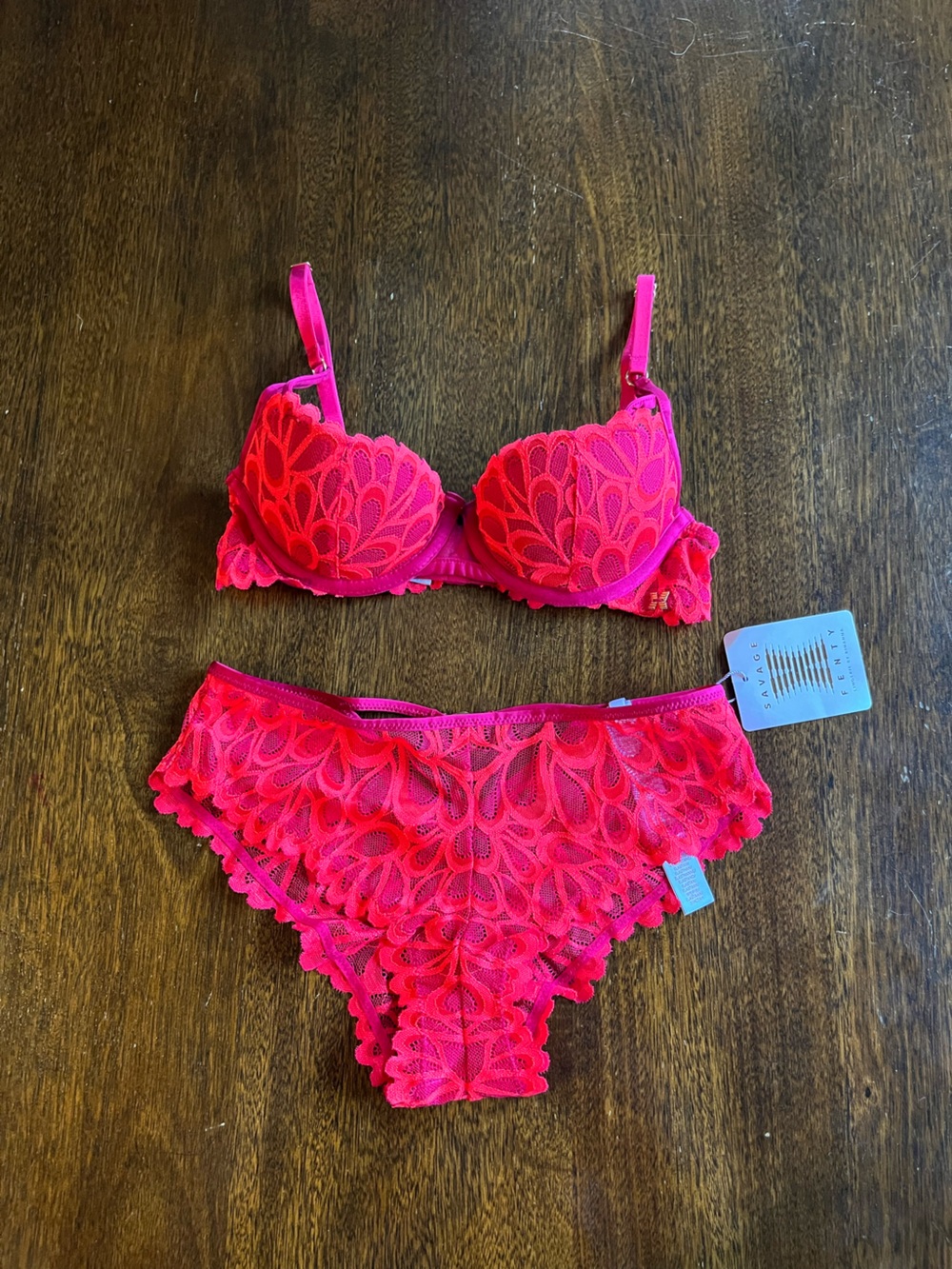 Savage X Fenty Hot Pink Lace Bra & Panty Set